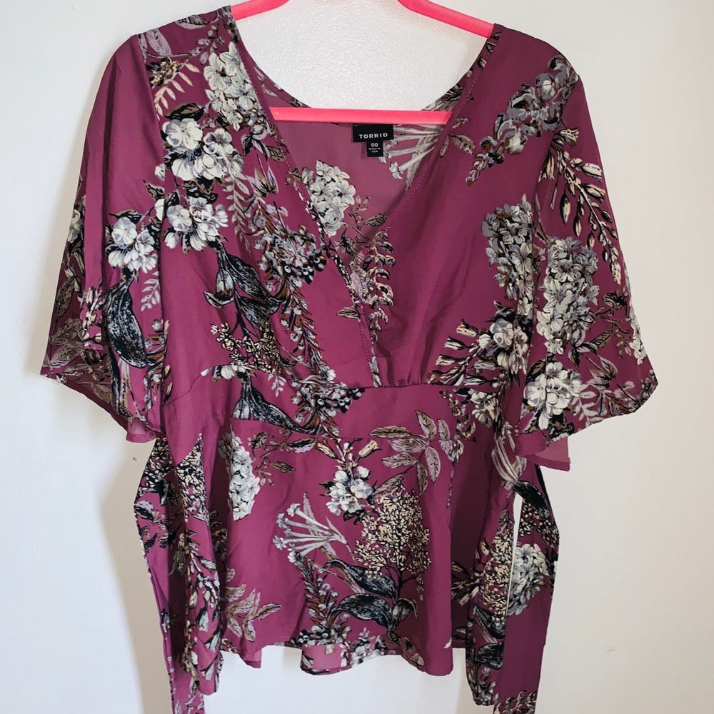 Torrid BLack Floral Georgette Babydoll Blouse